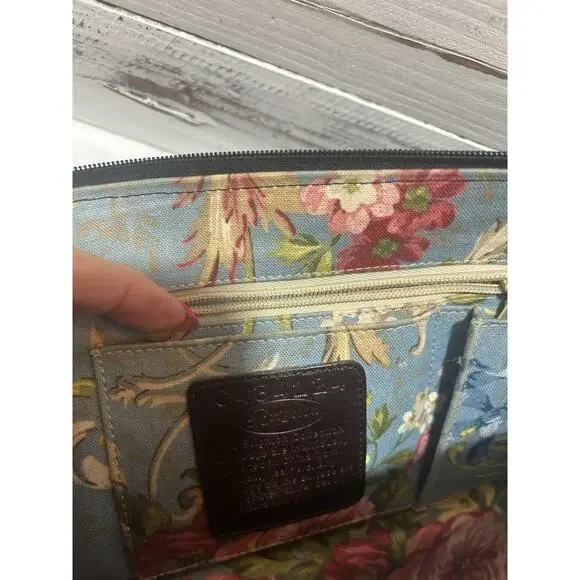 Brighton Two Tone Leather Shoulder Handbag Purse Black Brown floral interior - Picture 9 of 13